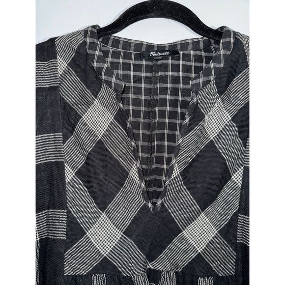 Madewell Boheme black and white square plaid popover shirt size medium - Picture 3 of 8